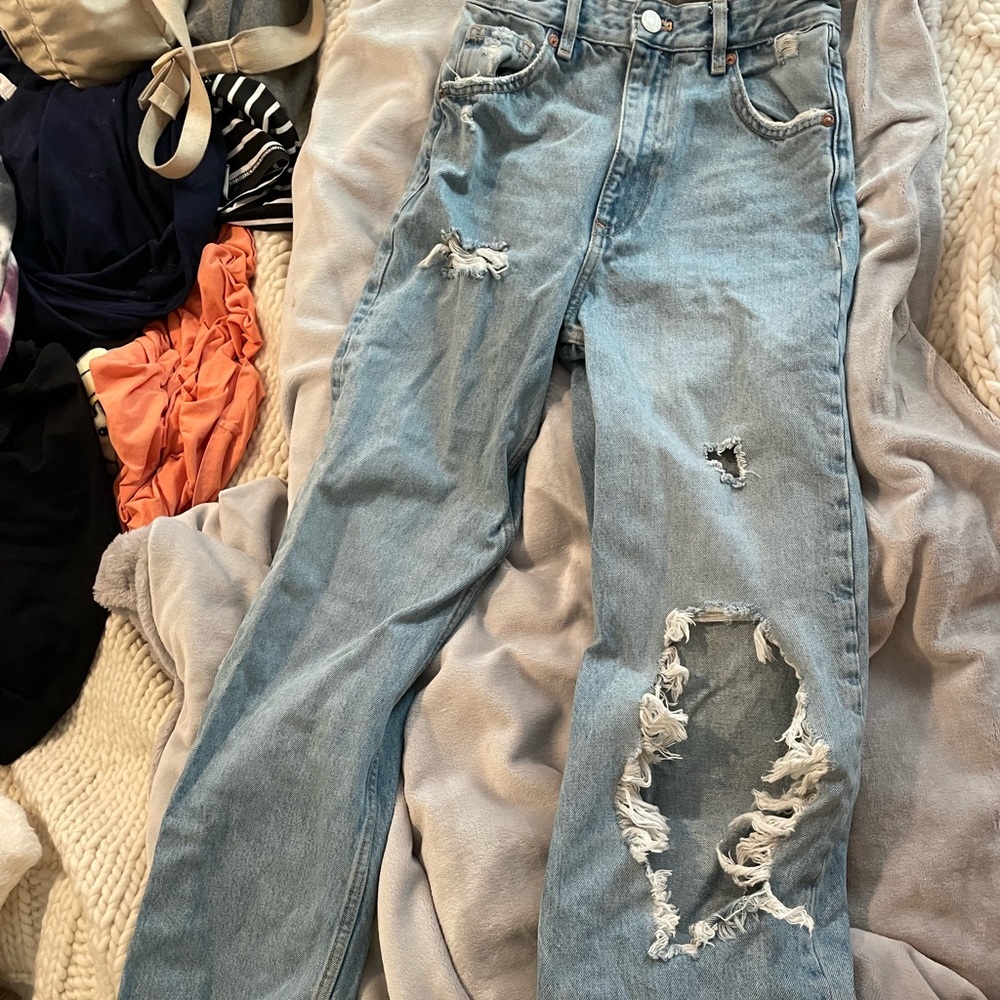 Zara ripped wide leg jeans